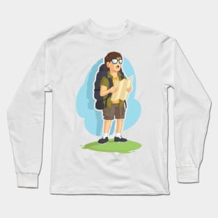 Backpacker Boy Reading Road Map Long Sleeve T-Shirt